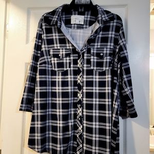 Stitchfix Market and Spruce Navy Plaid Balsman Button Down Knit Top 1X